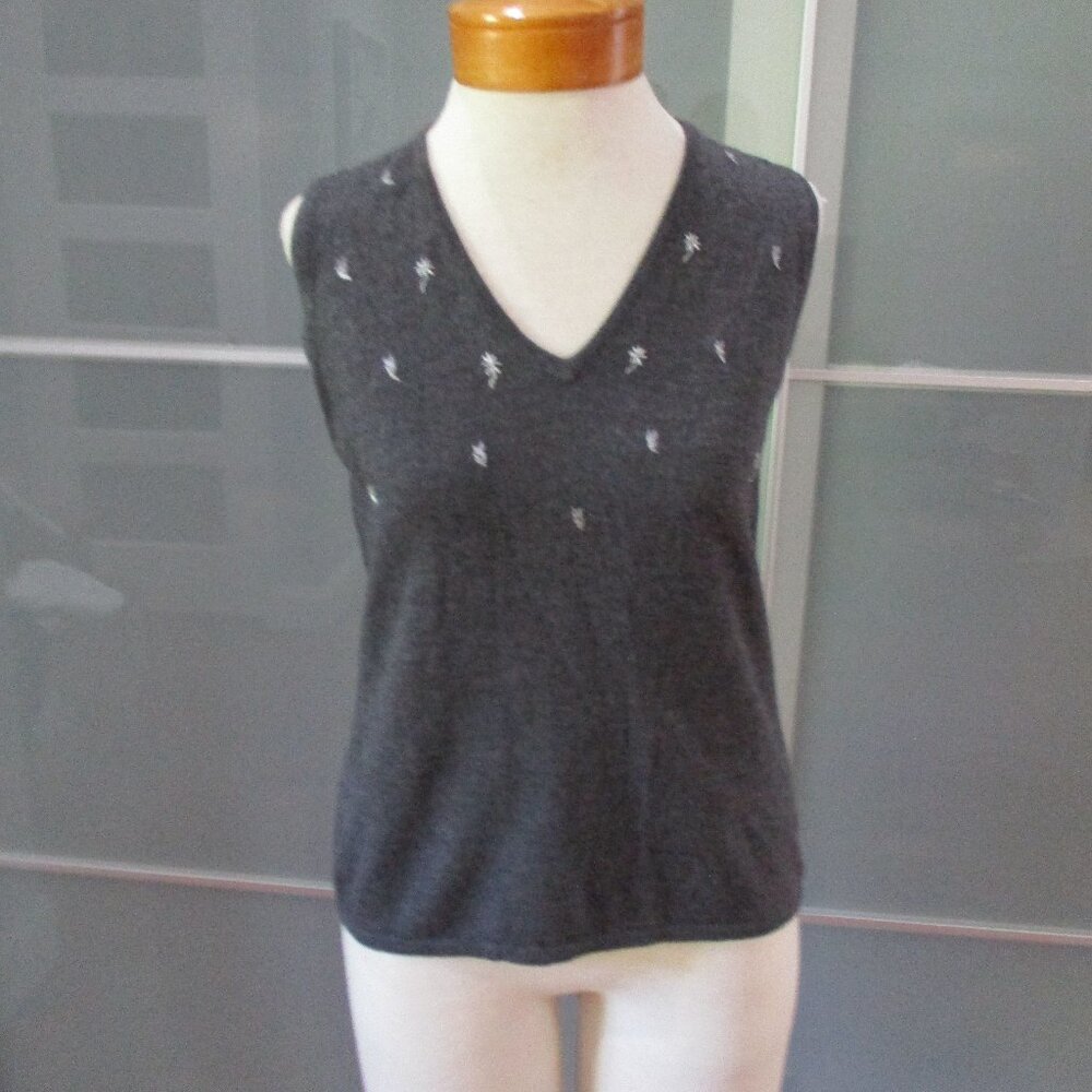 Exclusively for you Lord & Taylor 100% Wool Embroidered Gray Sweater Vest